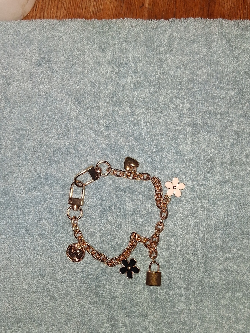 Unbranded Gold Floral Charm Chain Bracelet with Padlock Accent - Women's Jewelry